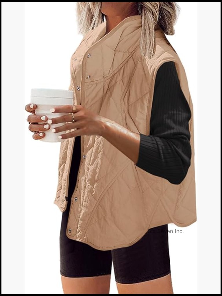 Womens Quilted Puffer Vest Oversized Lightweight Snap-Button Puffy Jacket Fall